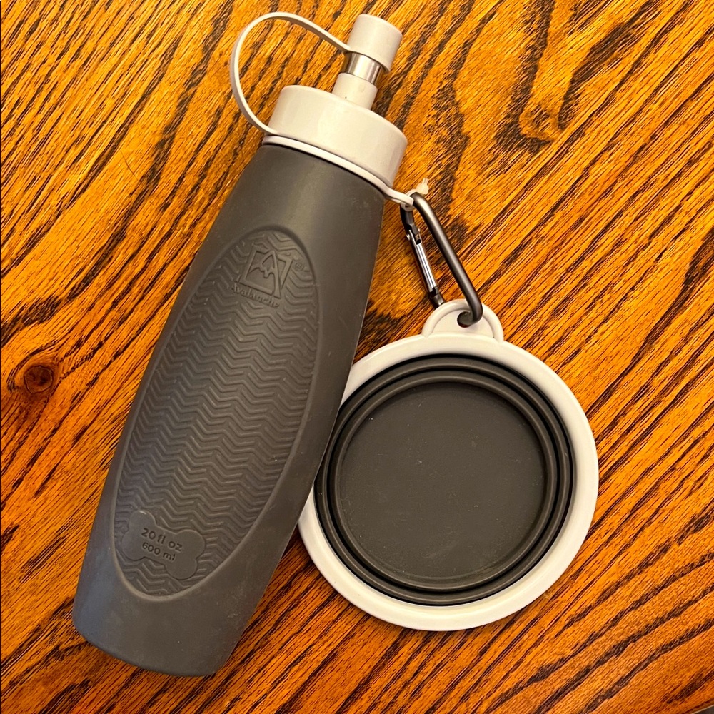 Avalanche Grey Gray Water Bottle with Carabiner Foldable Collapsible Dog Bowl